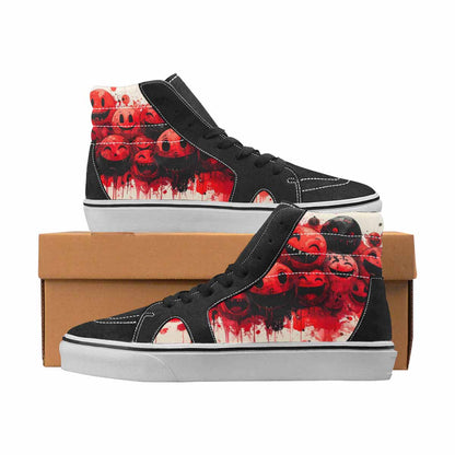 WOMEN'S Smiley Face Black & Red Ink High Top Canvas Graphic Print Cottagecore Limited Edition Sneakers