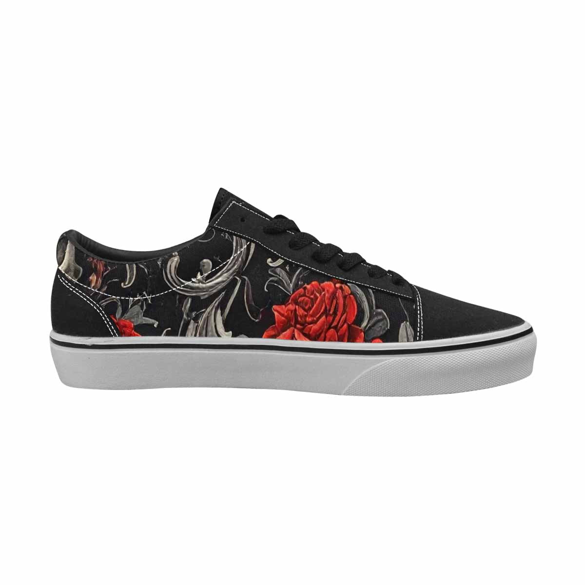 WOMEN'S Skulls Roses Fine Line Canvas Lace-Up Grunge Custom Sneakers