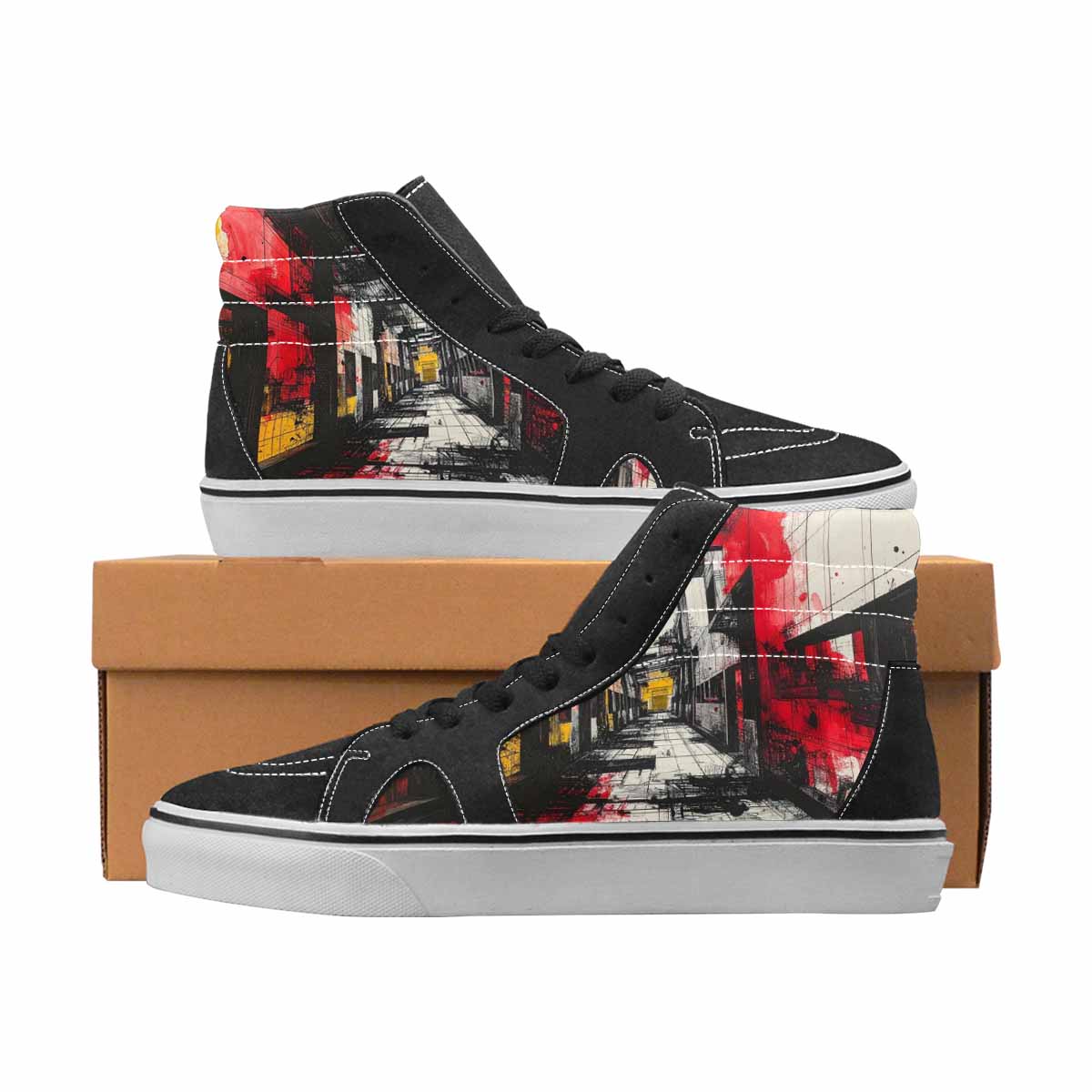 WOMEN'S Liminal Black & Red Ink High Top Canvas Streetwear Grunge Custom Kicks