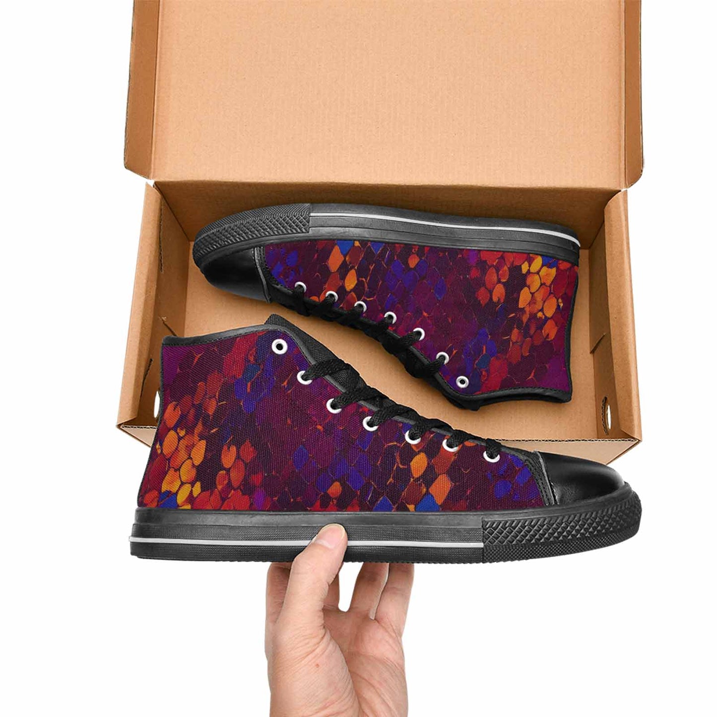 WOMEN'S Dark Snake Print High Top Canvas Y2K Custom Sneakers