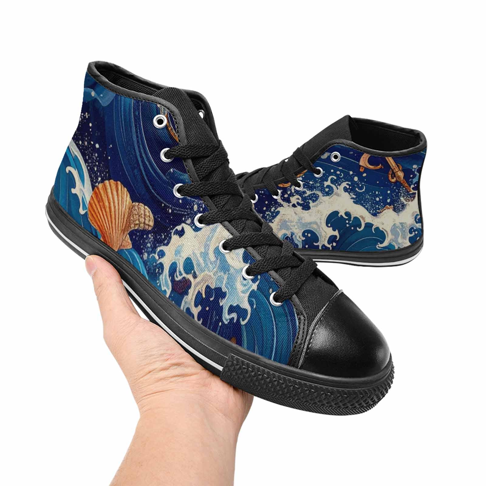 WOMEN'S Ocean Wave High Top Canvas Vibrant Chaos Custom Sneakers