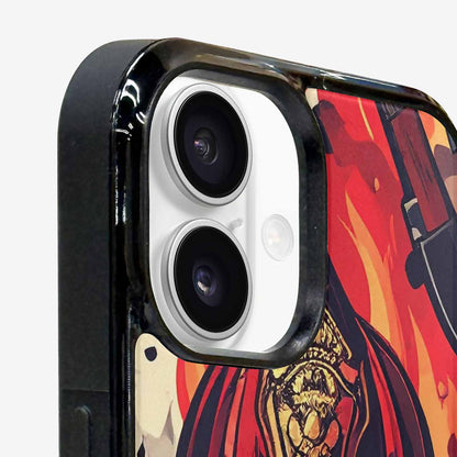 iPhone 16 Plus Case — Firefighter Pattern Flames Axes Helmets Seamless, Personalized Phone Case