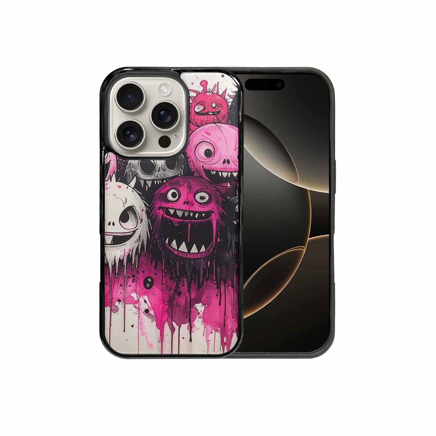 iPhone 16 Pro Case — Monsters General Black Pink Ink Cartoon, Custom Print Case Cover