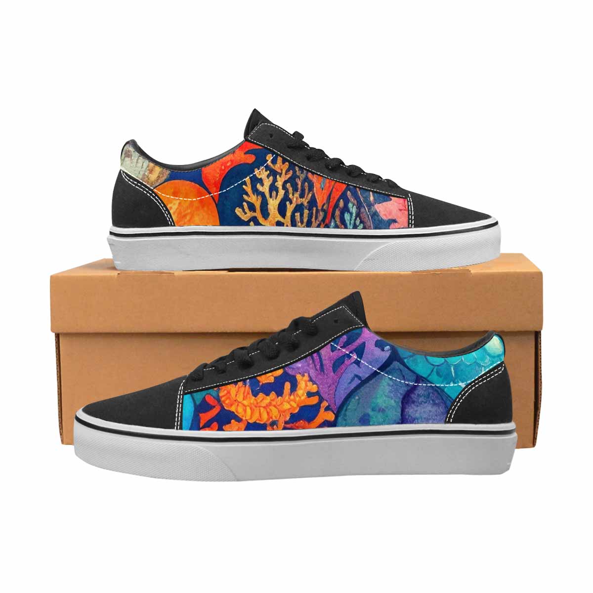 WOMEN'S Fish Scale Coral Canvas Lace-Up Wallpaper Art Custom Sneakers