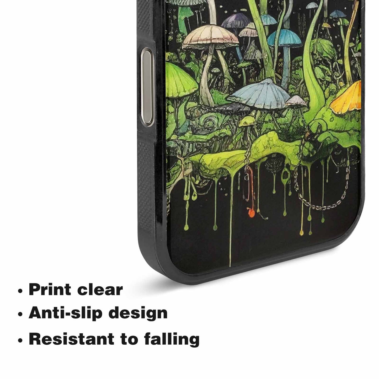 iPhone 16 Pro Case — Rainbow Drip Mushrooms Black Green Ink, Customized Protective Case