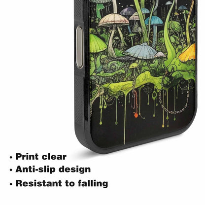 iPhone 16 Pro Case — Rainbow Drip Mushrooms Black Green Ink, Customized Protective Case