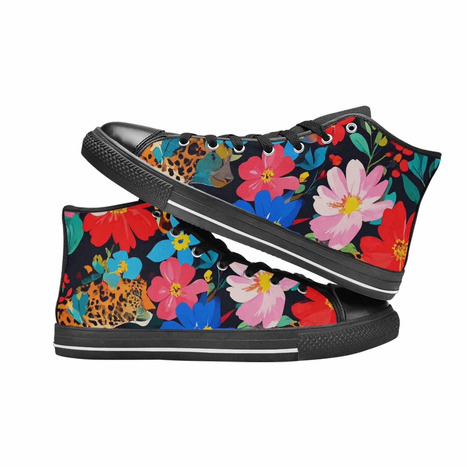 MEN'S Leopard Print Floral High Top Canvas Neon Fantasy Custom Sneakers