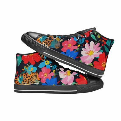 MEN'S Leopard Print Floral High Top Canvas Neon Fantasy Custom Sneakers