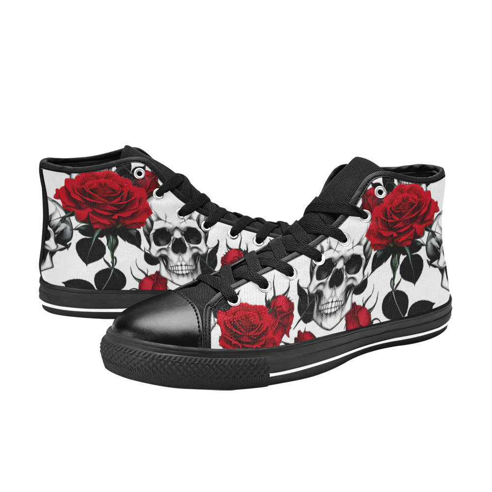 WOMEN'S Skulls Roses Deluxe 8 High Top Canvas Grunge Custom Sneakers
