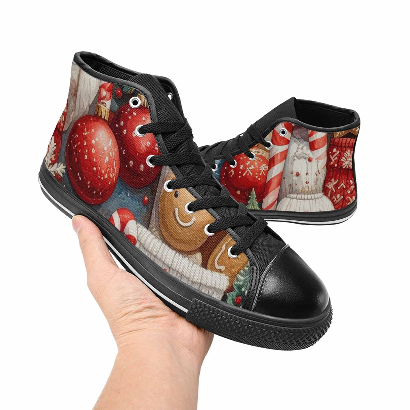 MEN'S Christmas Holly Snowflake High Top Canvas Vivid Sneakers