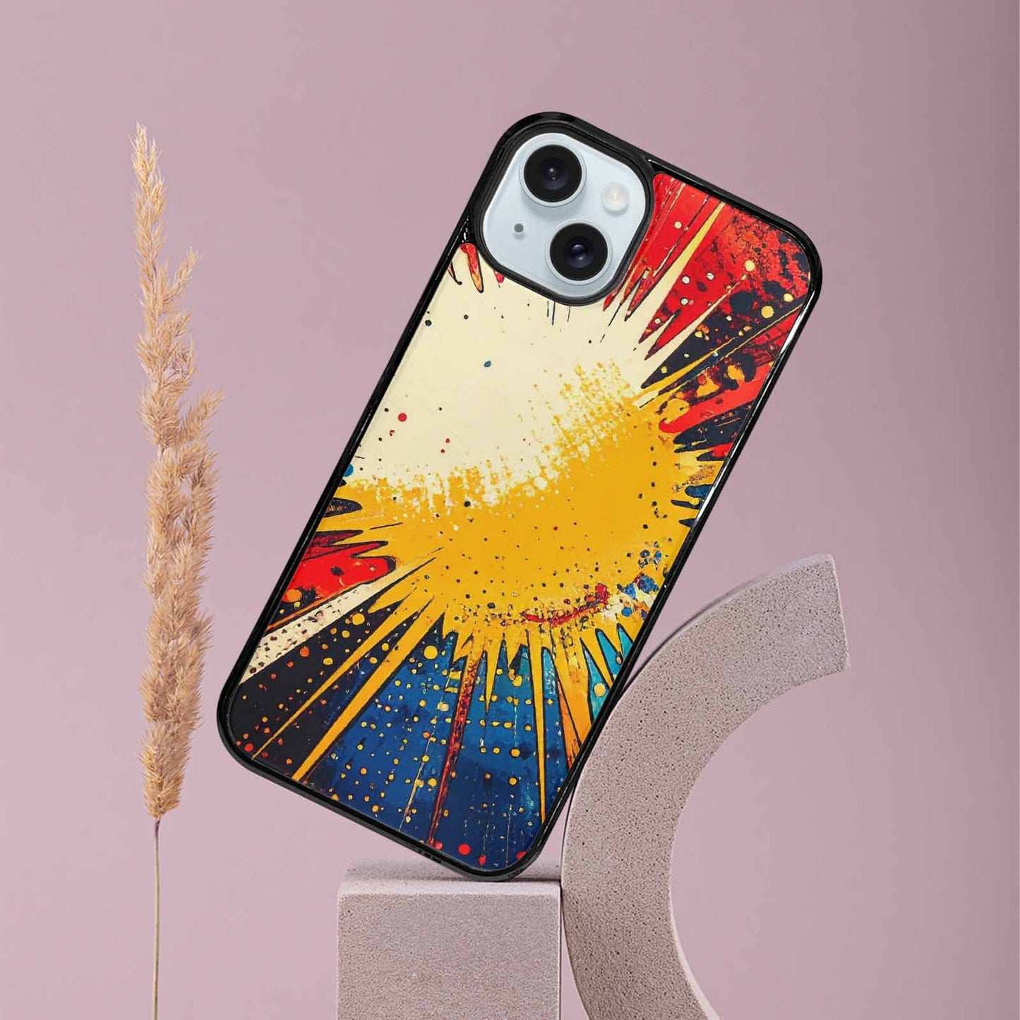 iPhone 15 Plus Case — Comic Halftone Comic Bursts Pattern Hundreds, Custom Phone Case
