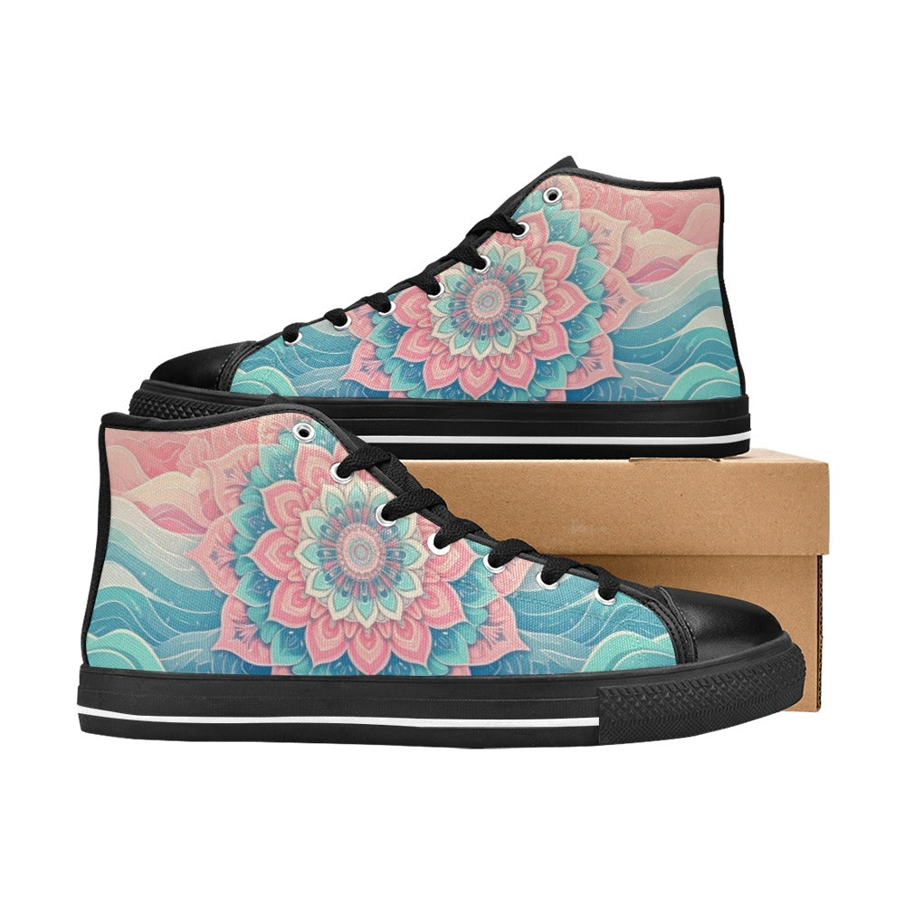 WOMEN'S Pastel Wave Mandala High Top Canvas Aesthetic Custom Shoes