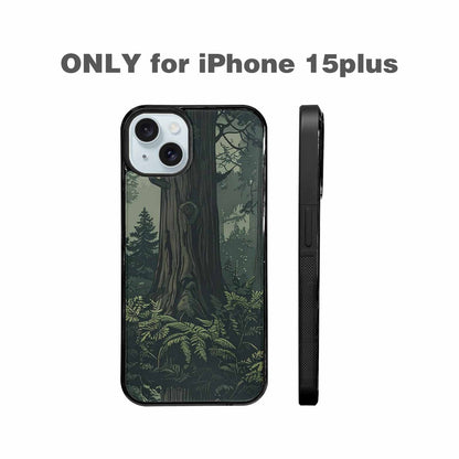 iPhone 15 Plus Case — Seamless Pattern Ancient Redwood Forest Giant, Custom Phone Case