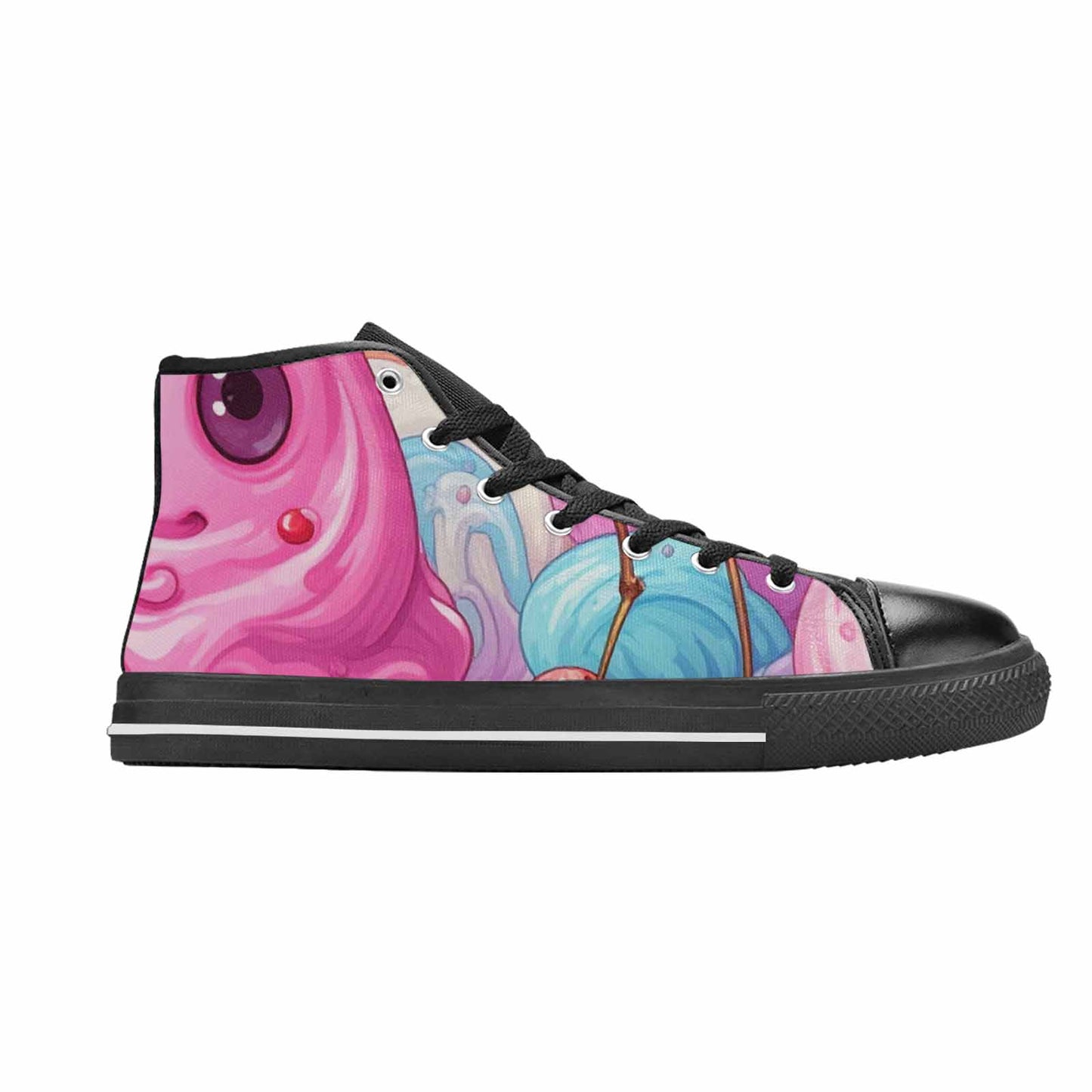 WOMEN'S Melting Icecream Monster Cherry High Top Canvas Neon Fantasy Shoes