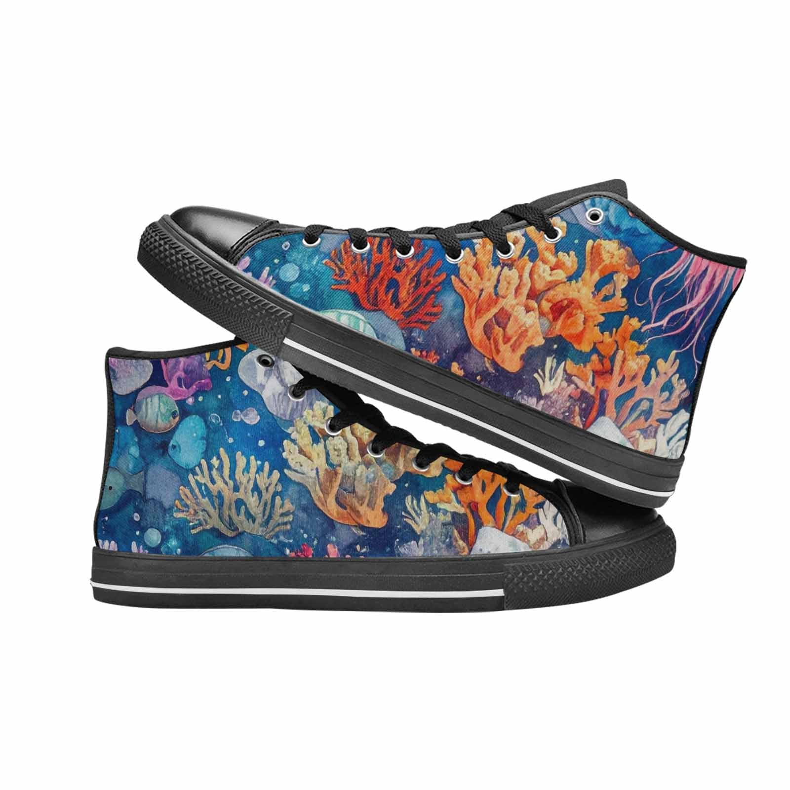 WOMEN'S Fish Scale Coral High Top Canvas Dark Academia Custom Shoes