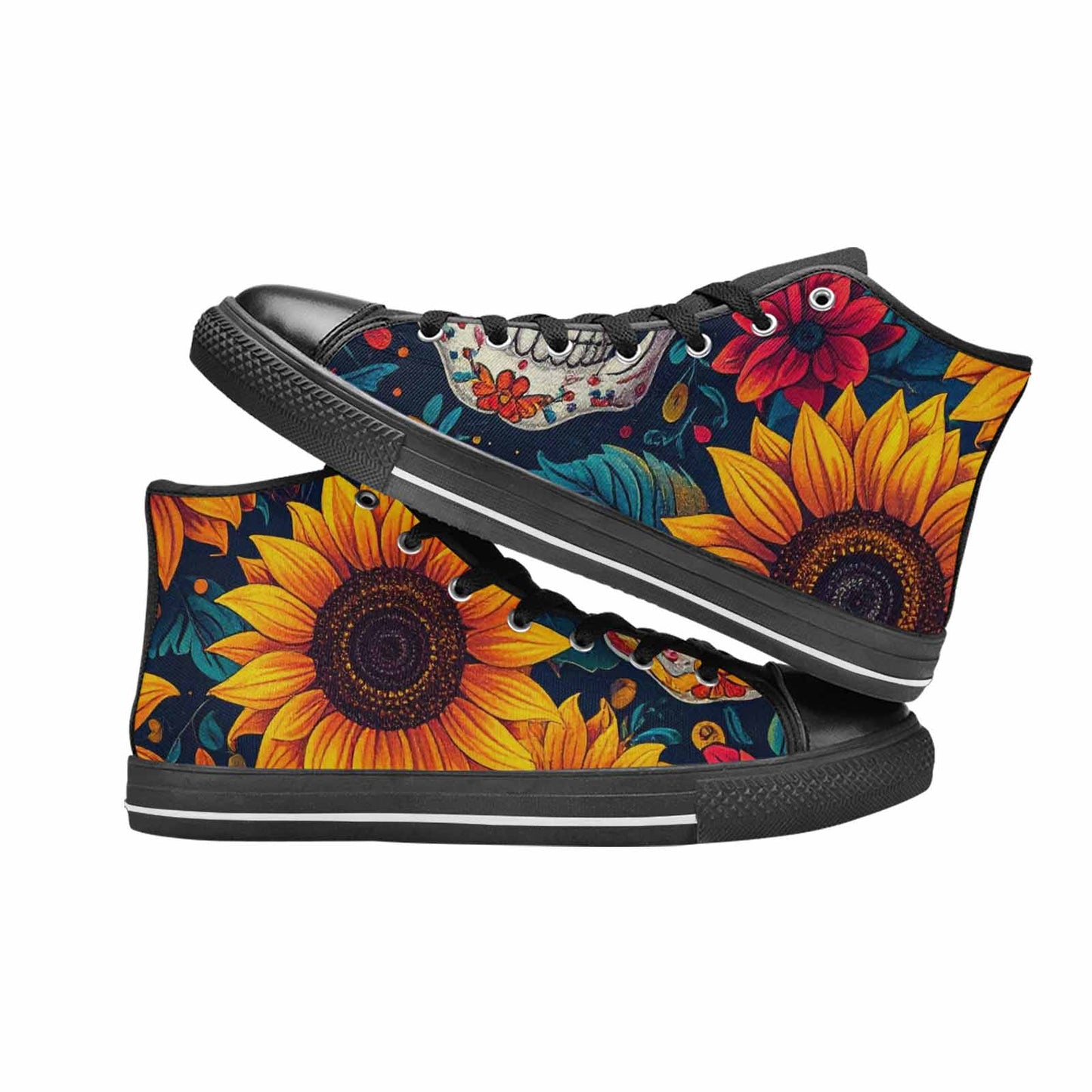 MEN'S Sunflower Skulls Print High Top Canvas Vibrant Chaos Custom Sneakers