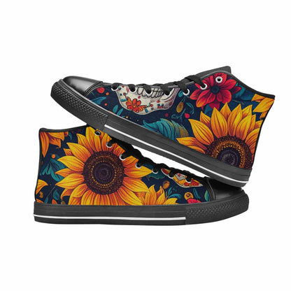 MEN'S Sunflower Skulls Print High Top Canvas Vibrant Chaos Custom Sneakers