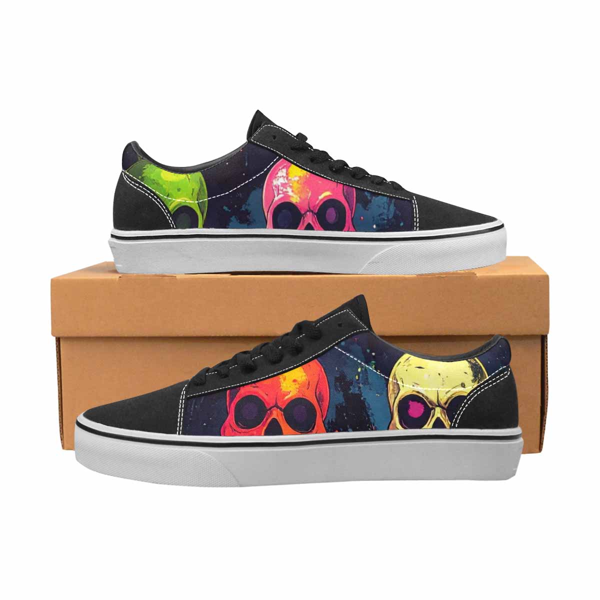 WOMEN'S Radioactive Ghost Bunny Skull Lace-Up Canvas Vibrant Chaos Sneakers