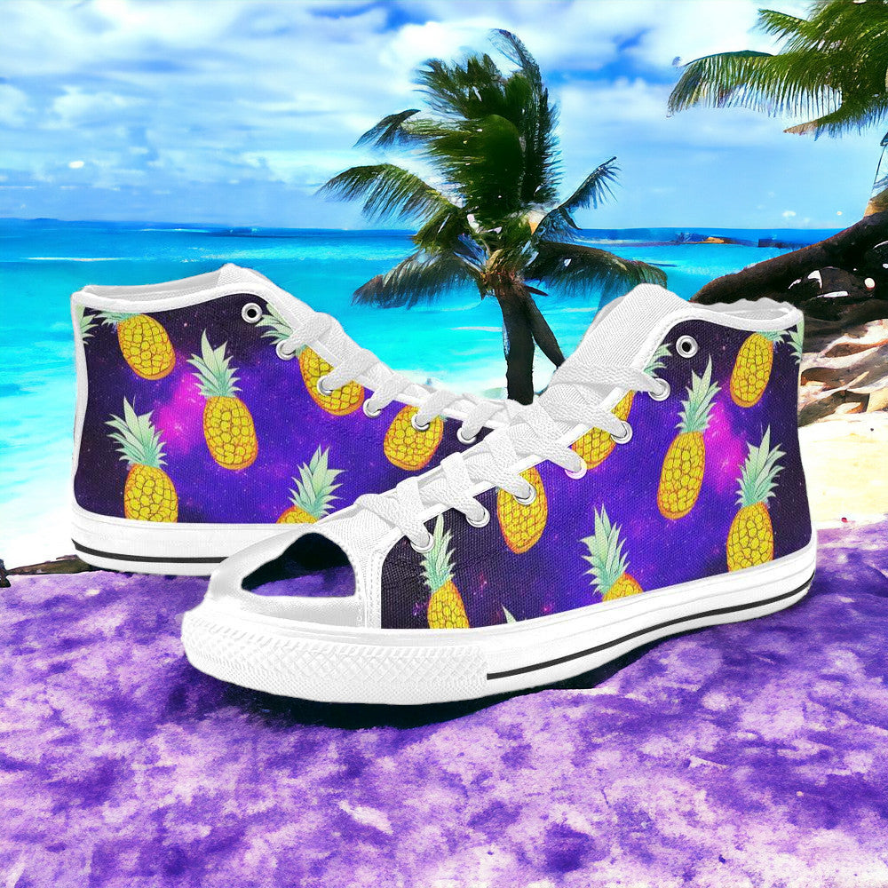 Custom Men's Galaxy Pineapples high-top canvas shoes with bold all-over art — Freaky Shoes