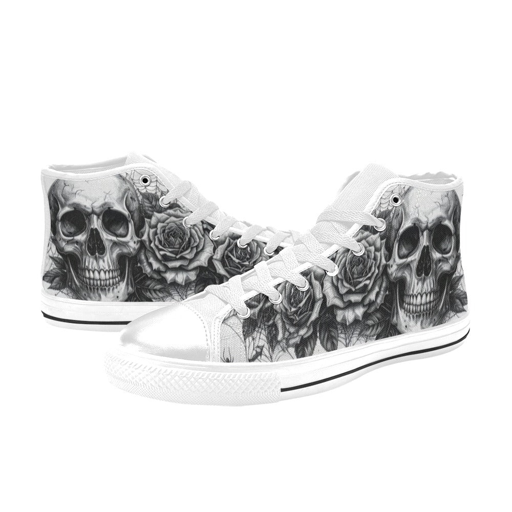 Monochrome Skull Crown Men's Gothic Art High Top Canvas Shoes | Freaky Shoes®