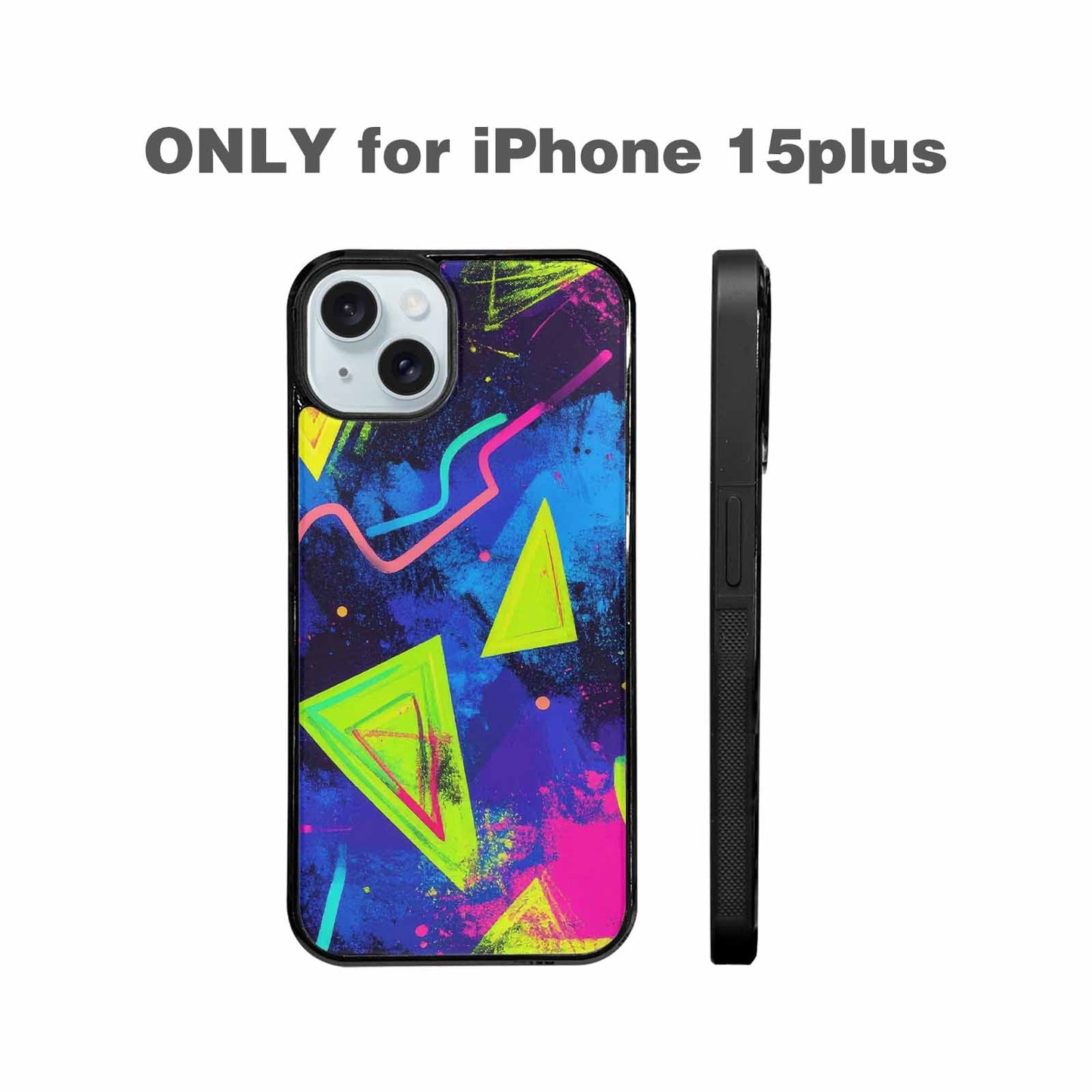 iPhone 15 Plus Case — Memphis Squiggles Triangles Dots, Custom Designed Case Cover