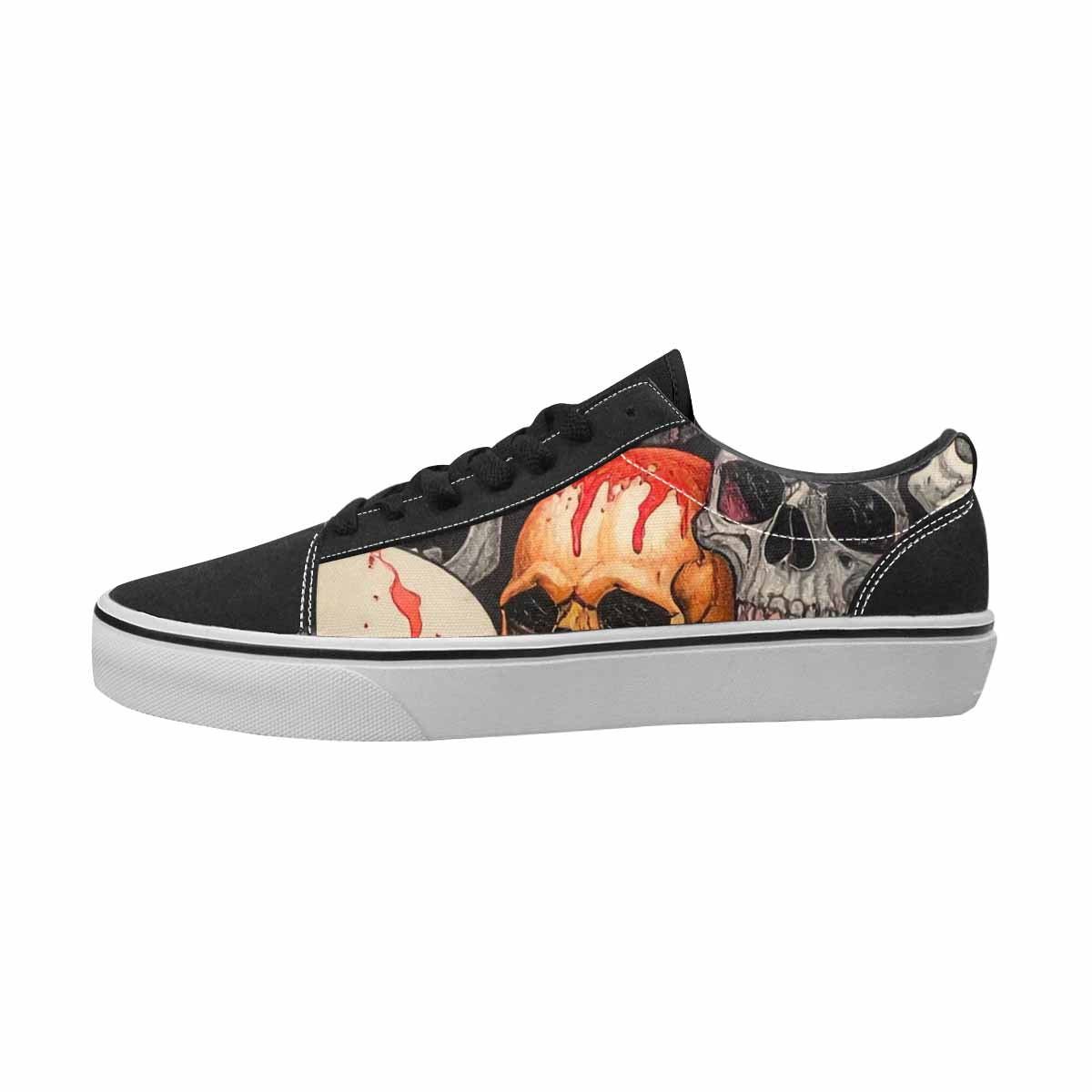 WOMEN'S Skulls Black & Red Ink Canvas Made To Order Y2K Original Art Sneakers