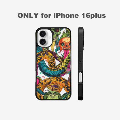 iPhone 16 Plus Case — Snake Print Skull, Custom Designed Case Cover