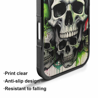 iPhone 17 Case — Black &amp; Green Ink Gothic Skulls, Personalized Phone Case