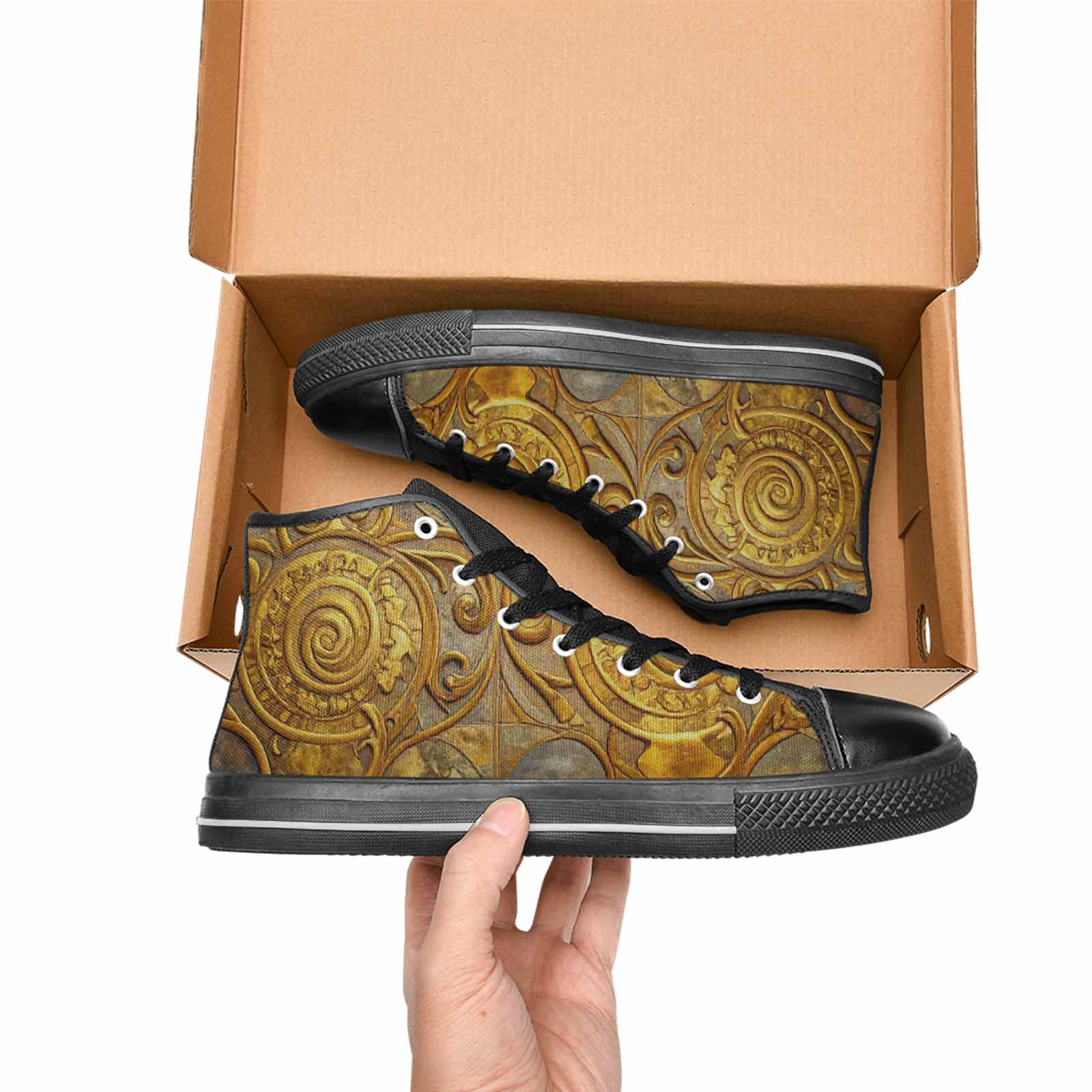 WOMEN'S Klimt-Style Gold Leaf High Top Canvas Cottagecore Sneakers