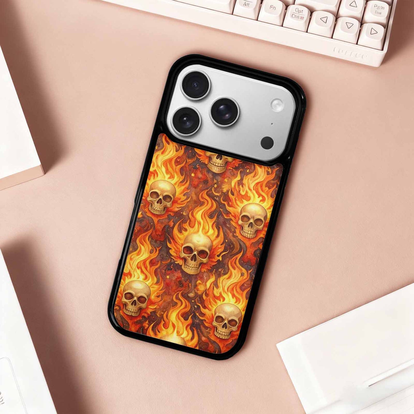 iPhone 17 Pro Case — Skulls Flaming Skulls Small Skull Gothic, Unique Phone Case Design