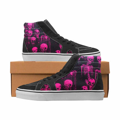 WOMEN'S Skulls Neon Pink Glow High Top Canvas Statement Wallpaper Art Handmade Custom Shoes