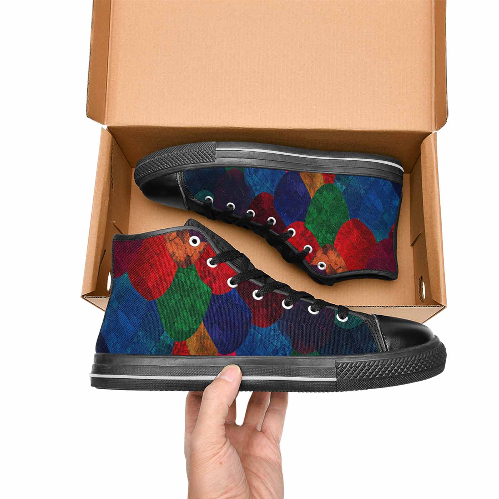 WOMEN'S Dark Snake Print High Top Canvas Cottagecore Custom Sneakers