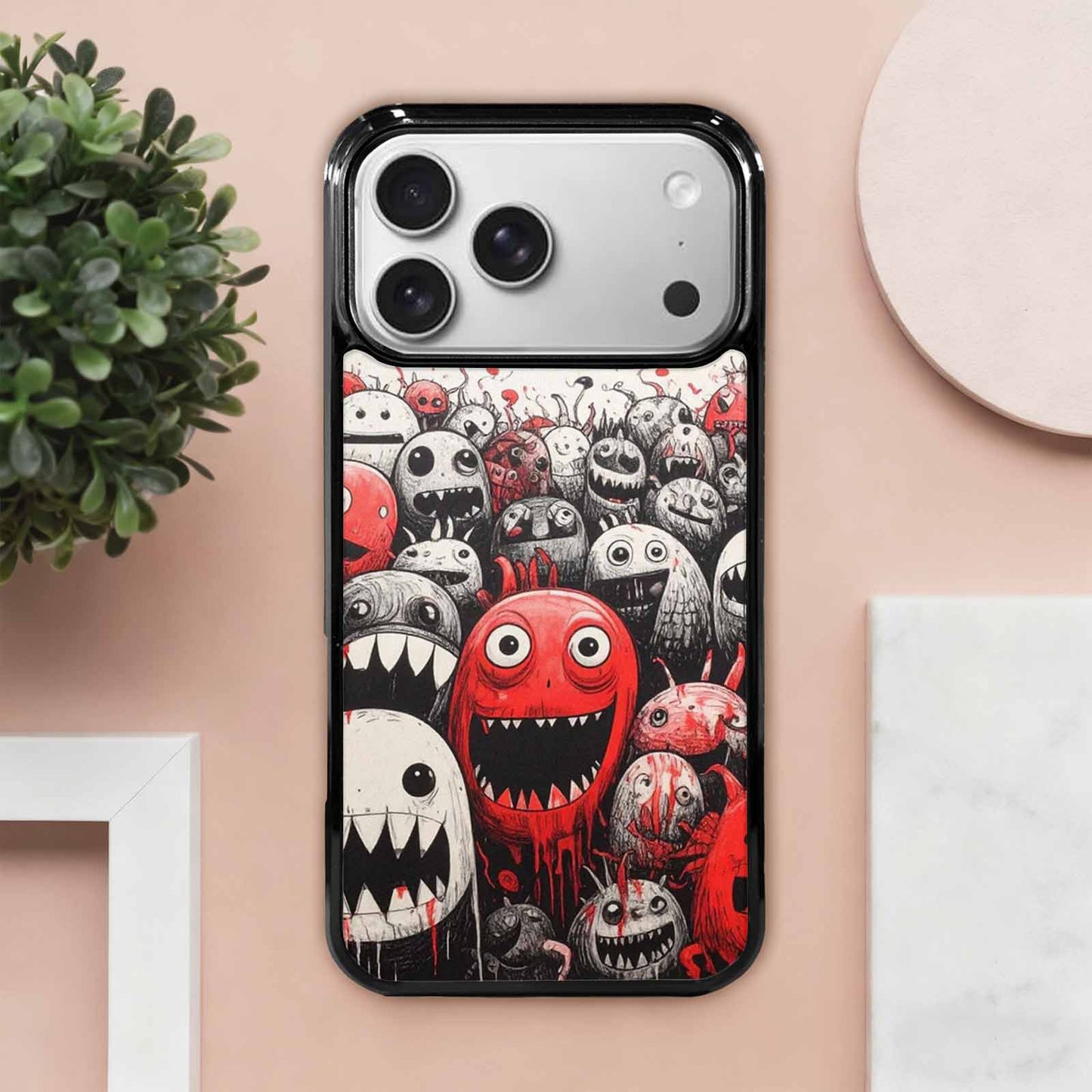 iPhone 17 Pro Max Case — Black &amp; Red Ink Cartoon Cute, Custom Made Phone Cover