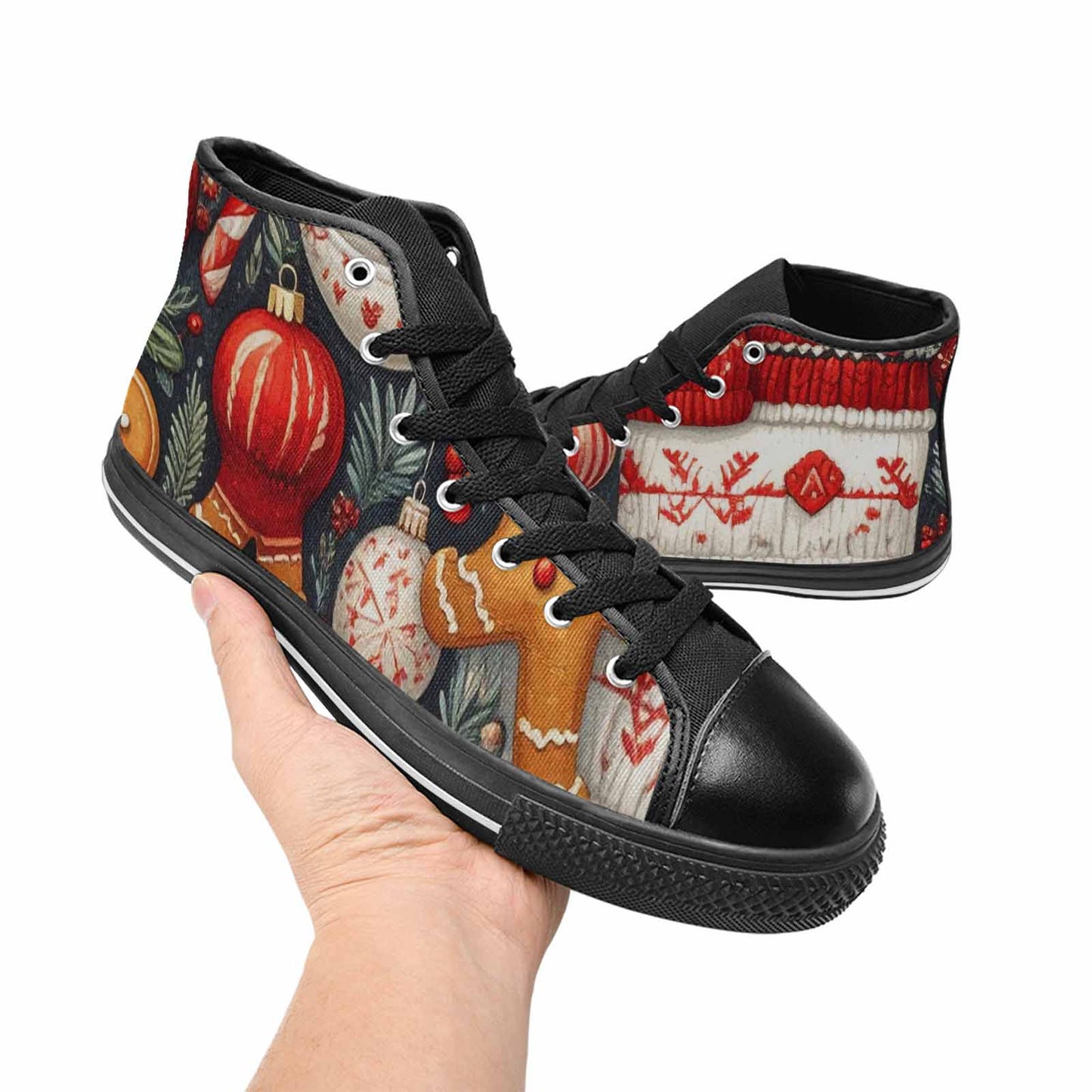 MEN'S Christmas Holly Snowflake High Top Canvas Cottagecore Sneakers