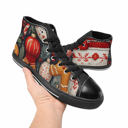 MEN'S Christmas Holly Snowflake High Top Canvas Cottagecore Sneakers