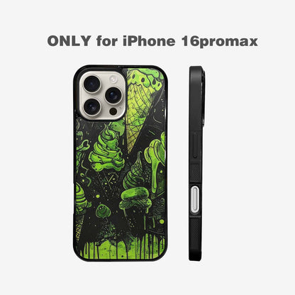 iPhone 16 Pro Max Case — Ice Cream Motif Black Green Ink, Custom Made Phone Cover