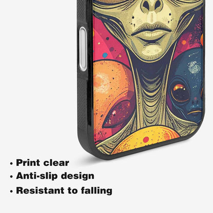 iPhone 16 Plus Case — Alien Ufo Cartoon Art Pattern Groovy, Custom Art Phone Cover
