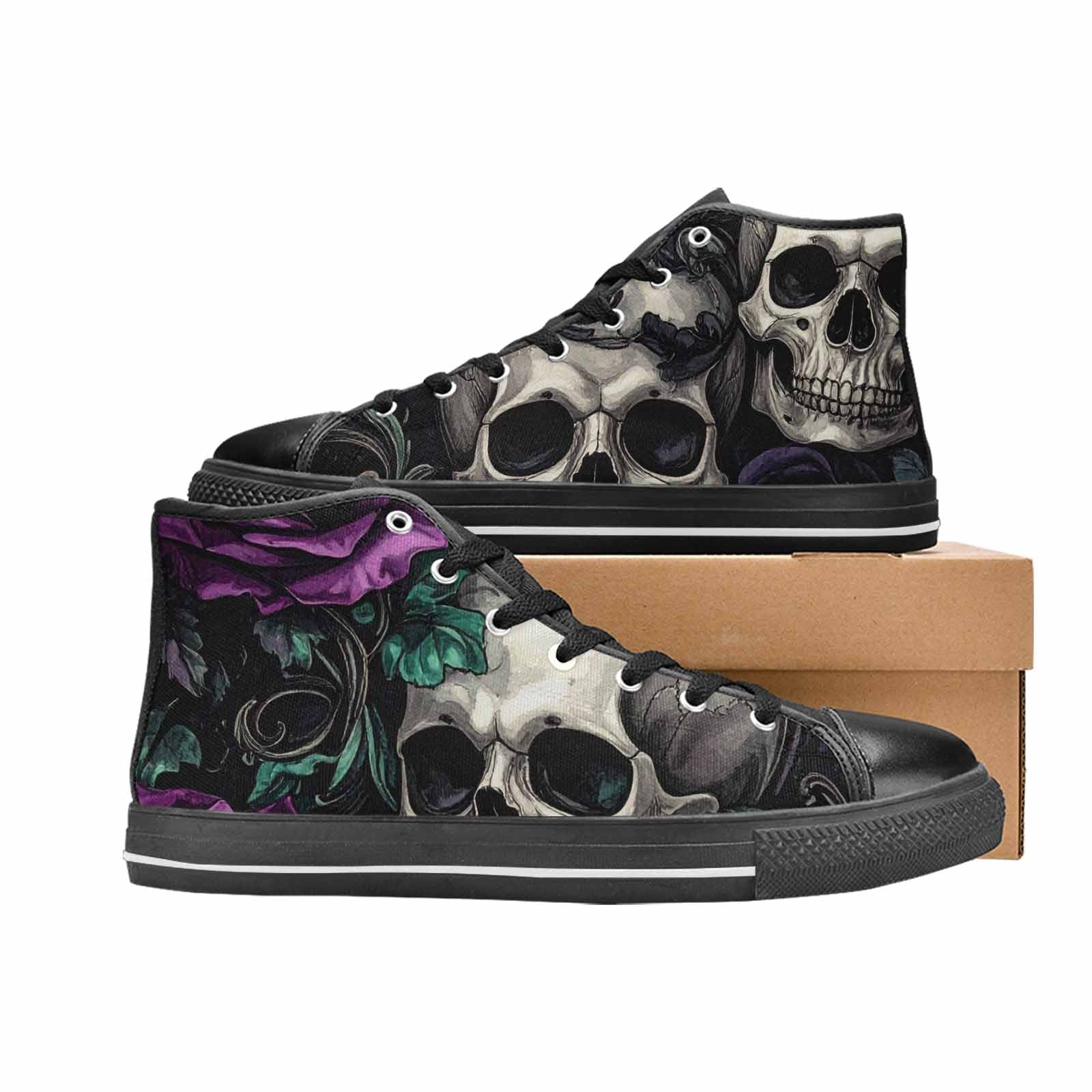 MEN'S Skulls Roses Gothic Filigree High Top Canvas Cottagecore Sneakers