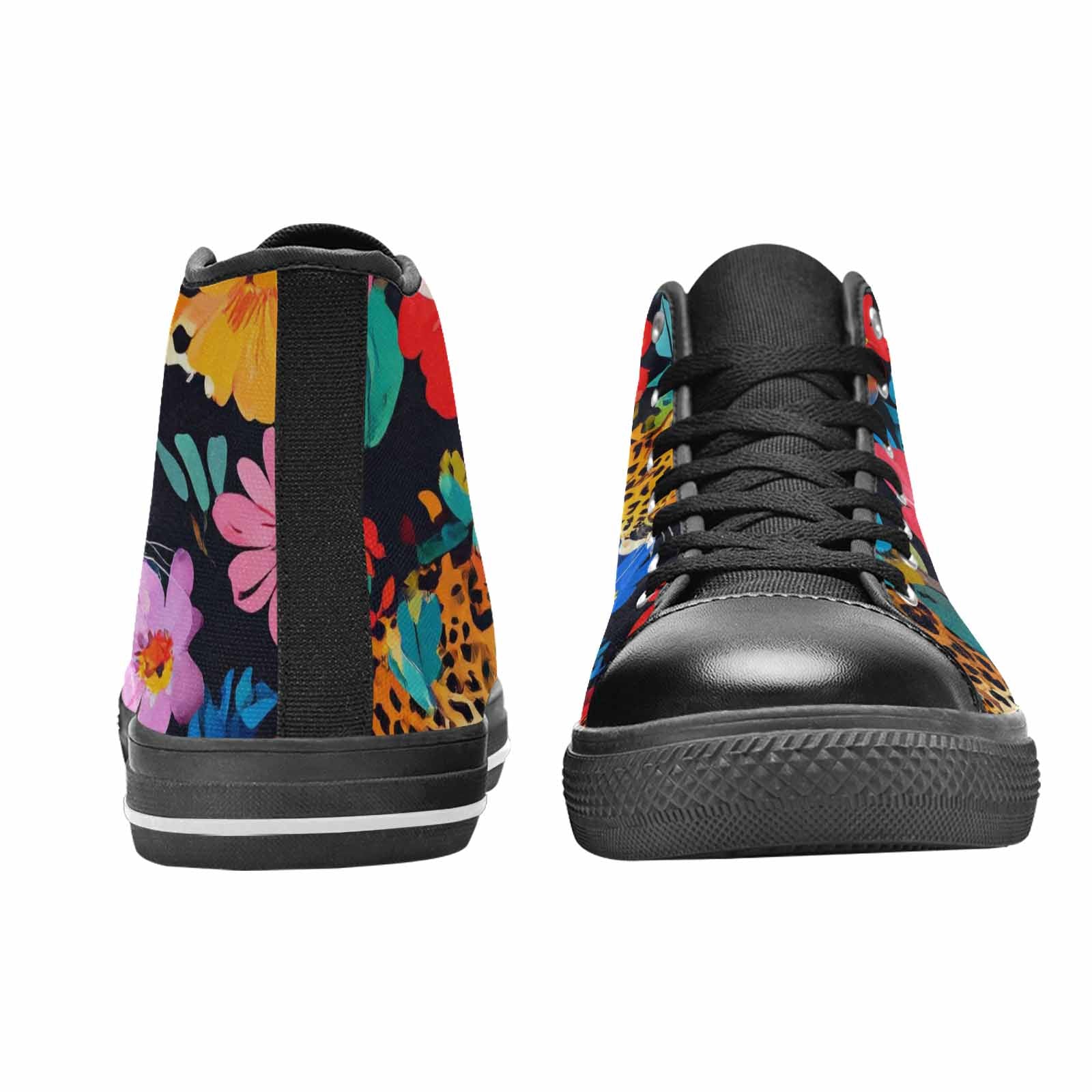 MEN'S Leopard Print Floral High Top Canvas Neon Fantasy Custom Sneakers