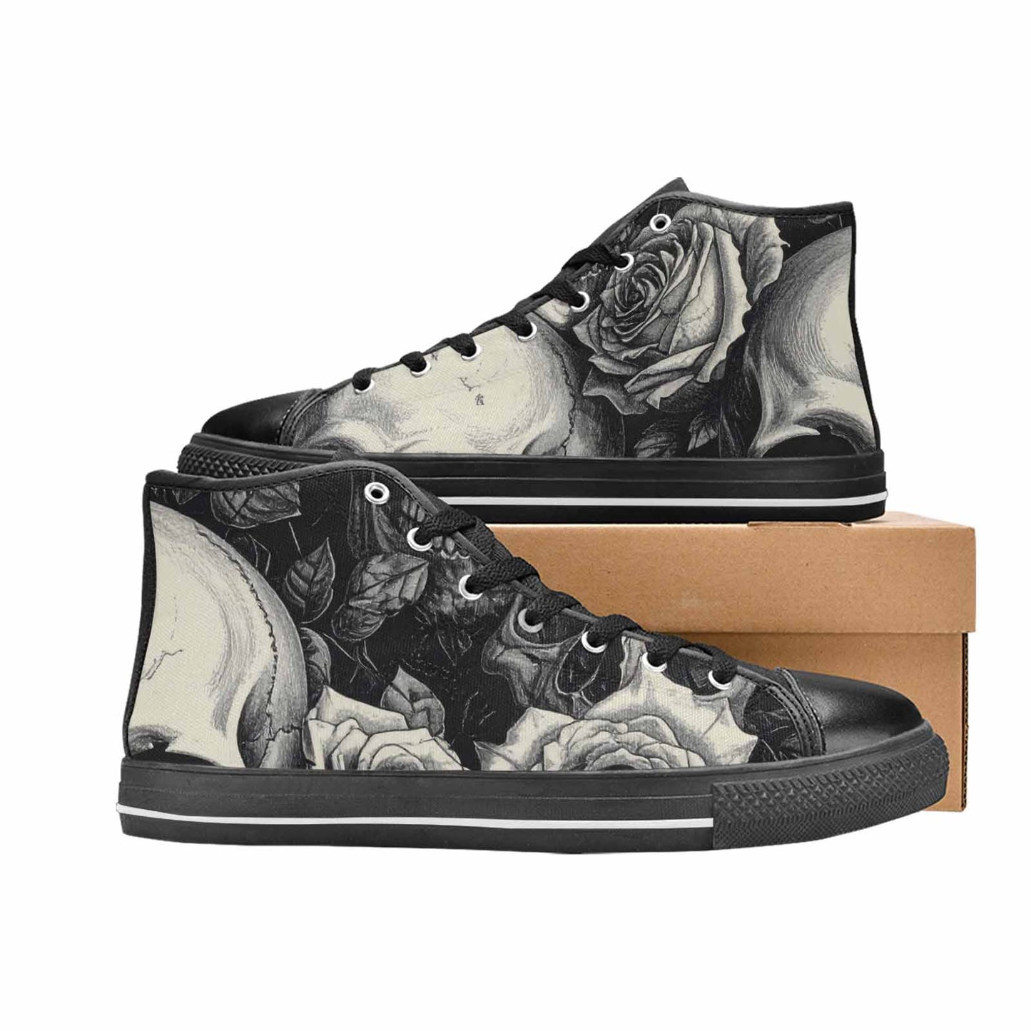 MEN'S Skulls Roses Pen Ink High Top Canvas Surreal Shoes