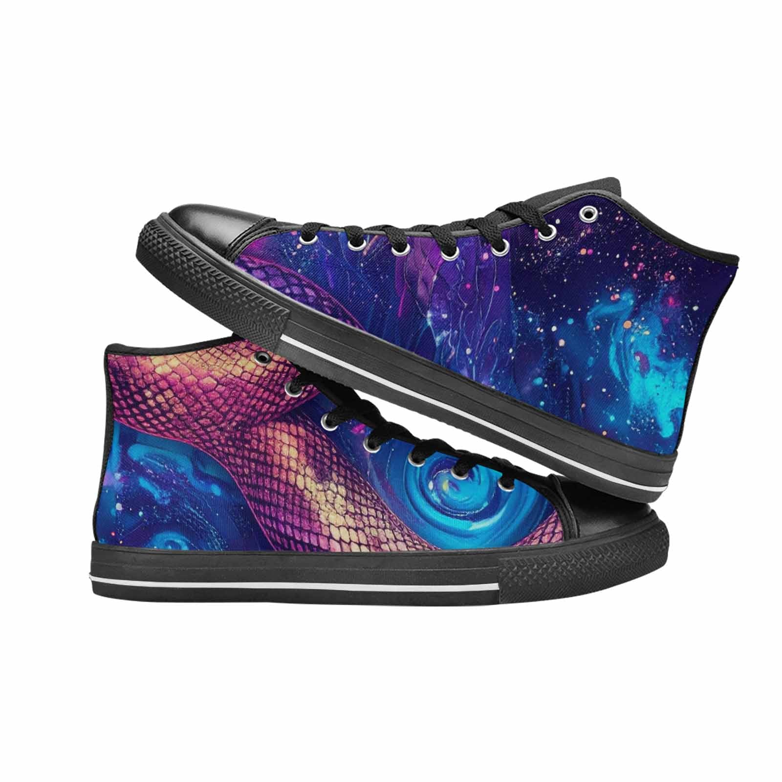 WOMEN'S Galaxy Snake Print High Top Canvas Neon Fantasy Custom Sneakers