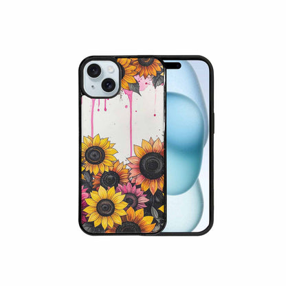 iPhone 15 Plus Case — Sunflower Burst Black Pink Ink Sunflowers, Custom Phone Case