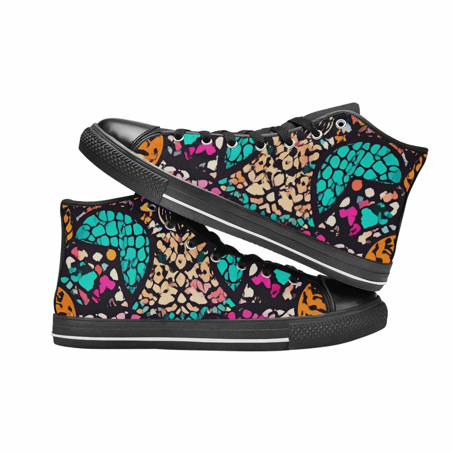 WOMEN'S Snake Print Skull High Top Canvas Vibrant Chaos Custom Shoes