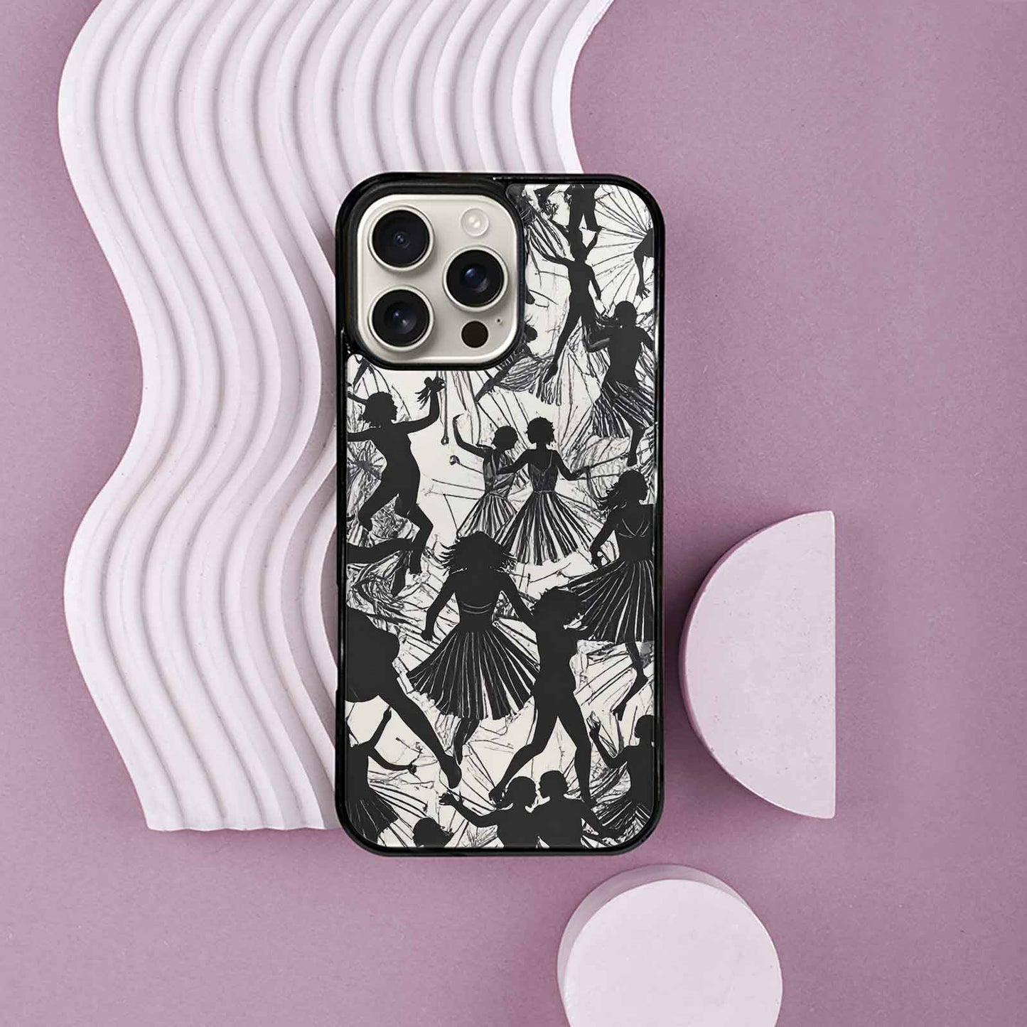 iPhone 16 Pro Max Case — Bold Dancing Figure Line Art Pattern, Personalized Phone Case
