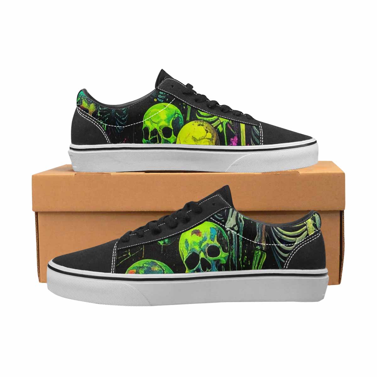 WOMEN'S Skeletons × Neon Green Lace-Up Canvas Grunge Shoes