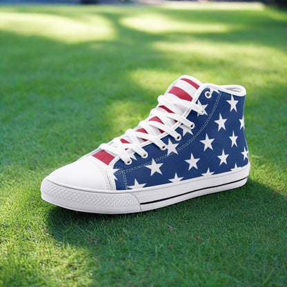 Stars & Stripes custom high-top canvas shoes — wearable art by Freaky Shoes