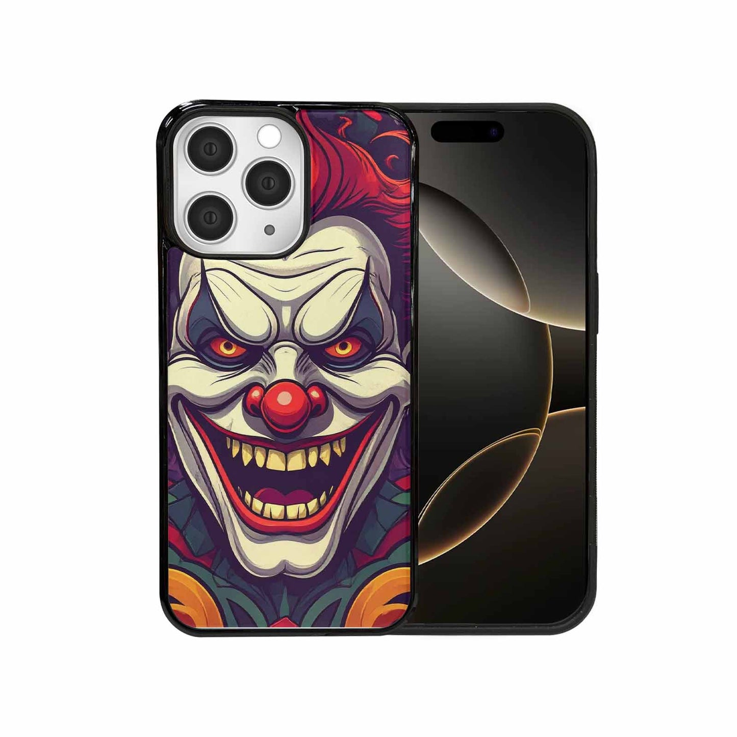 iPhone 15 Pro Max Case — Evil Circus Heads Faces Overlapping Patterns, Original Design Phone Case
