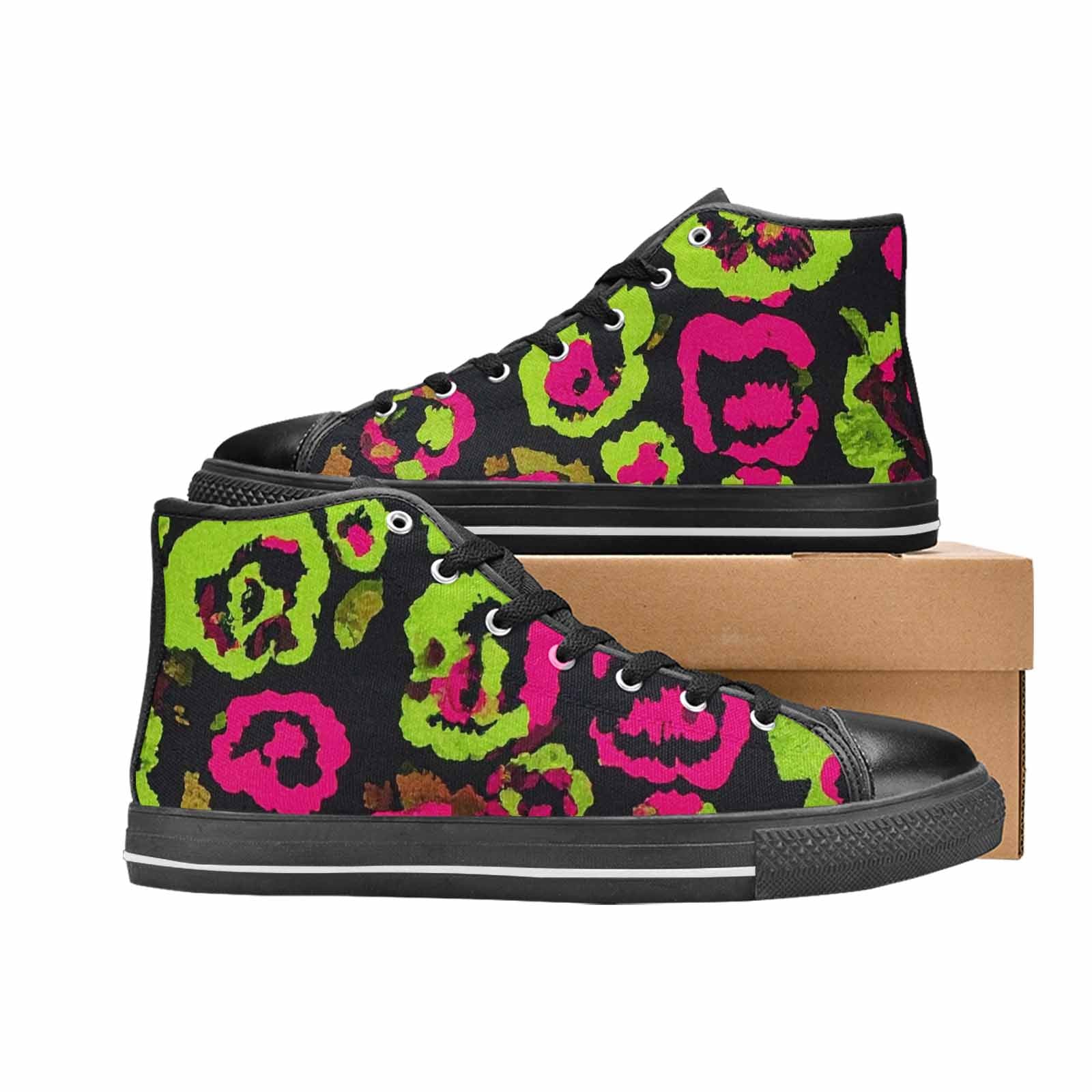MEN'S Leopard Neon Rosette Black High Top Canvas Dark Academia Shoes