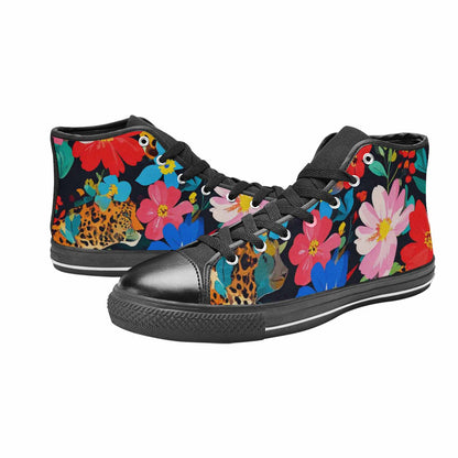 MEN'S Leopard Print Floral High Top Canvas Neon Fantasy Custom Sneakers