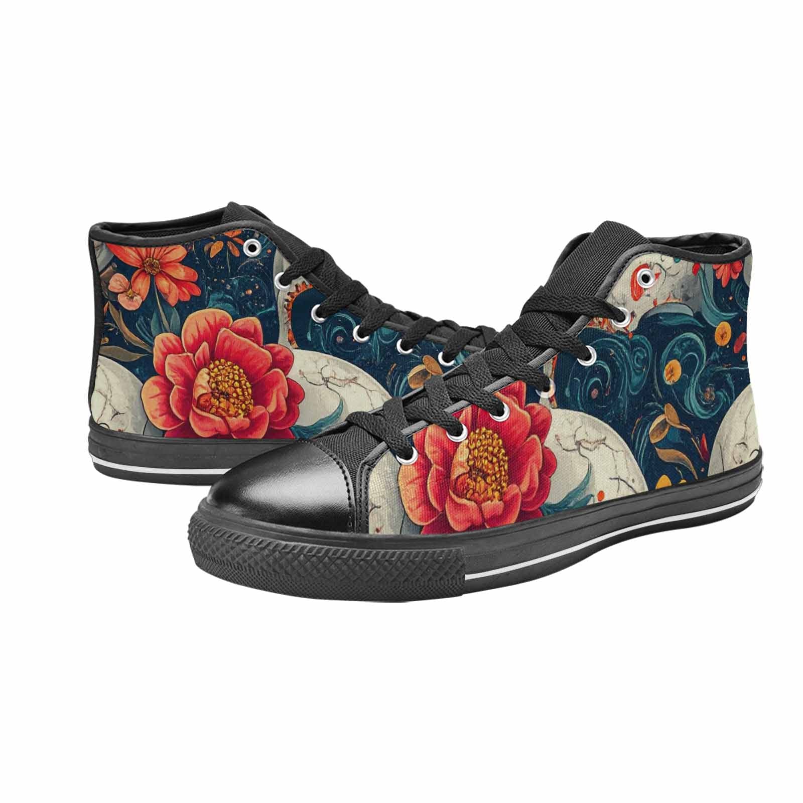 MEN'S Marble Skull High Top Canvas Vivid Custom Shoes